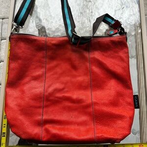 Orange and Turquoise Leather Tote Bag by GABS